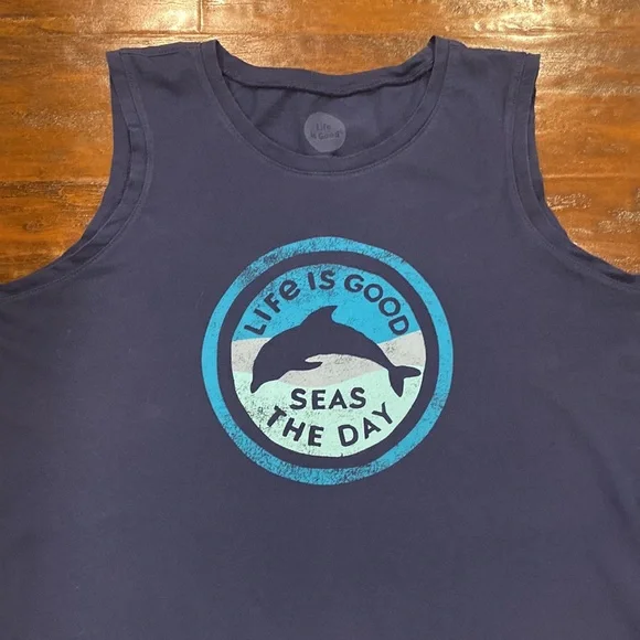 Life is Good Navy Women’s Tank “Life is Good Seas the Day” Sz Large - Picture 2 of 4